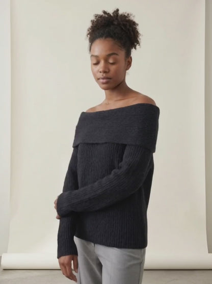 Off-Shoulder Slash Neck Knit Sweater — video
