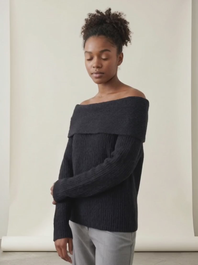 Off-Shoulder Slash Neck Knit Sweater — video