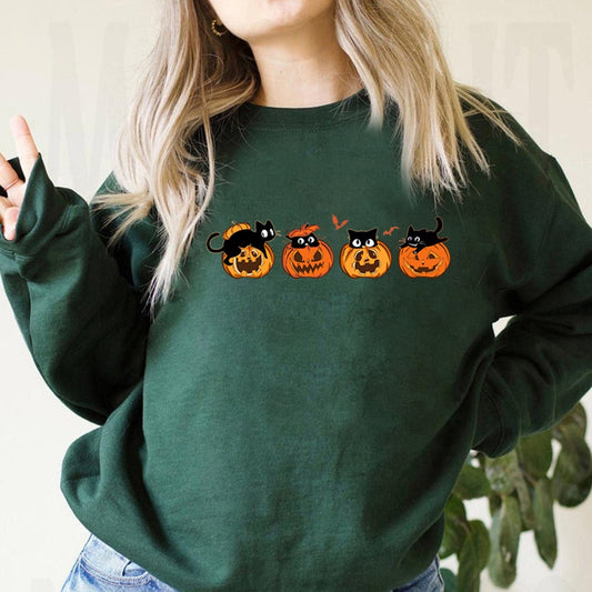 SeasonalSweaters™ "Pumpkin Cats" Halloween Pullover