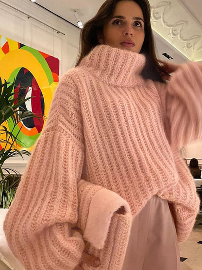 Seasonal Sweaters™ - Fluffy Turtleneck Long Sleeve Knitted Pullover